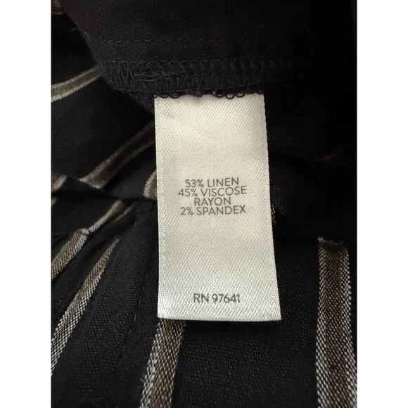 J Jill Stretch Linen Wide Crop Straight Leg Belted Striped Black/Tan Sz XL Petit - Picture 6 of 6